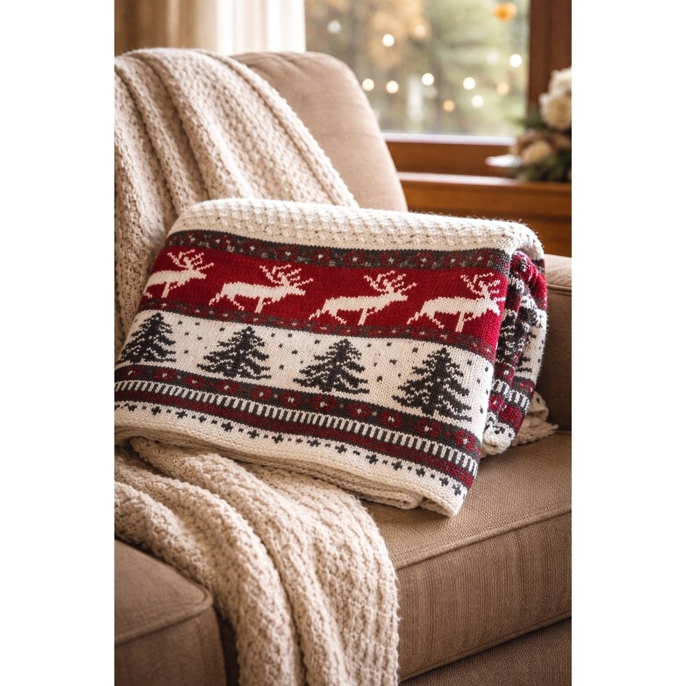 Aspen Nordic Reindeer Throw Blanket Cozy Cabin Winter Christmas Soft‎